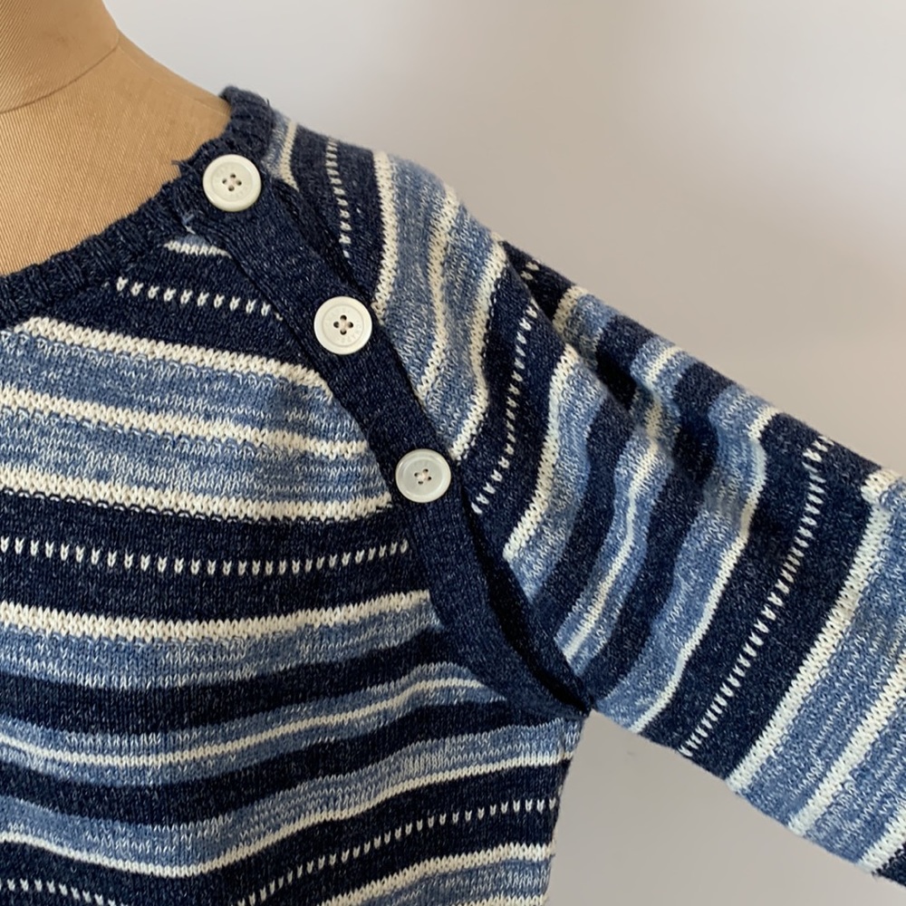 Chaps Ralph Lauren Sweater 100% cotton blue striped button neck top XL Petite - Picture 4 of 10